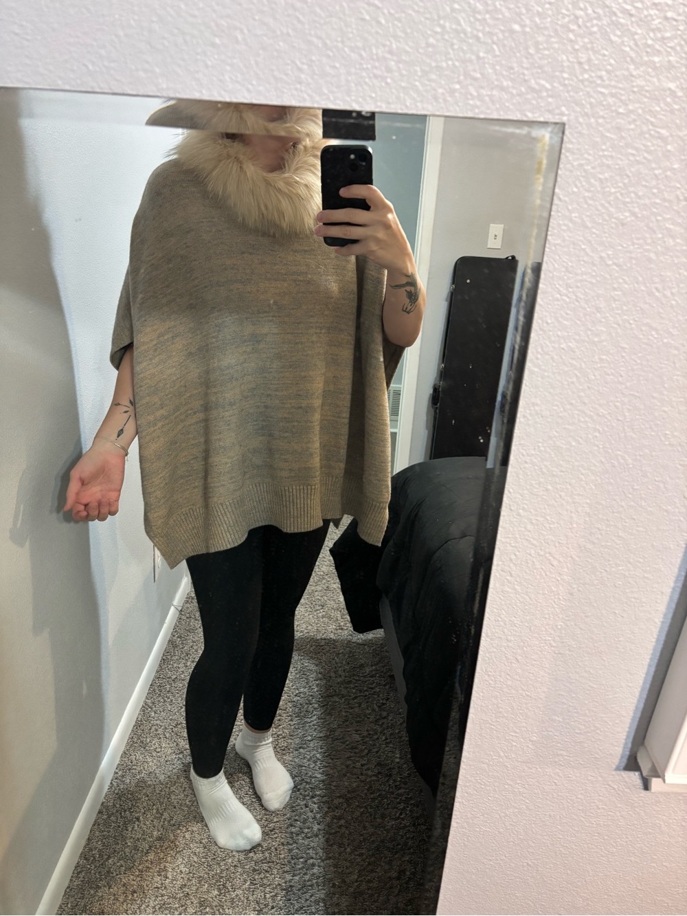 Love Token Authentic Raccoon Fur-Trim Knit Poncho